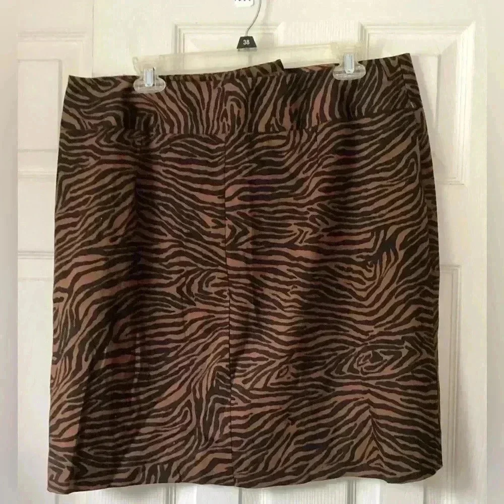 NWT Bandolino Womens Black Brown Zebra Print Mini Skirt Size 16 Cotton